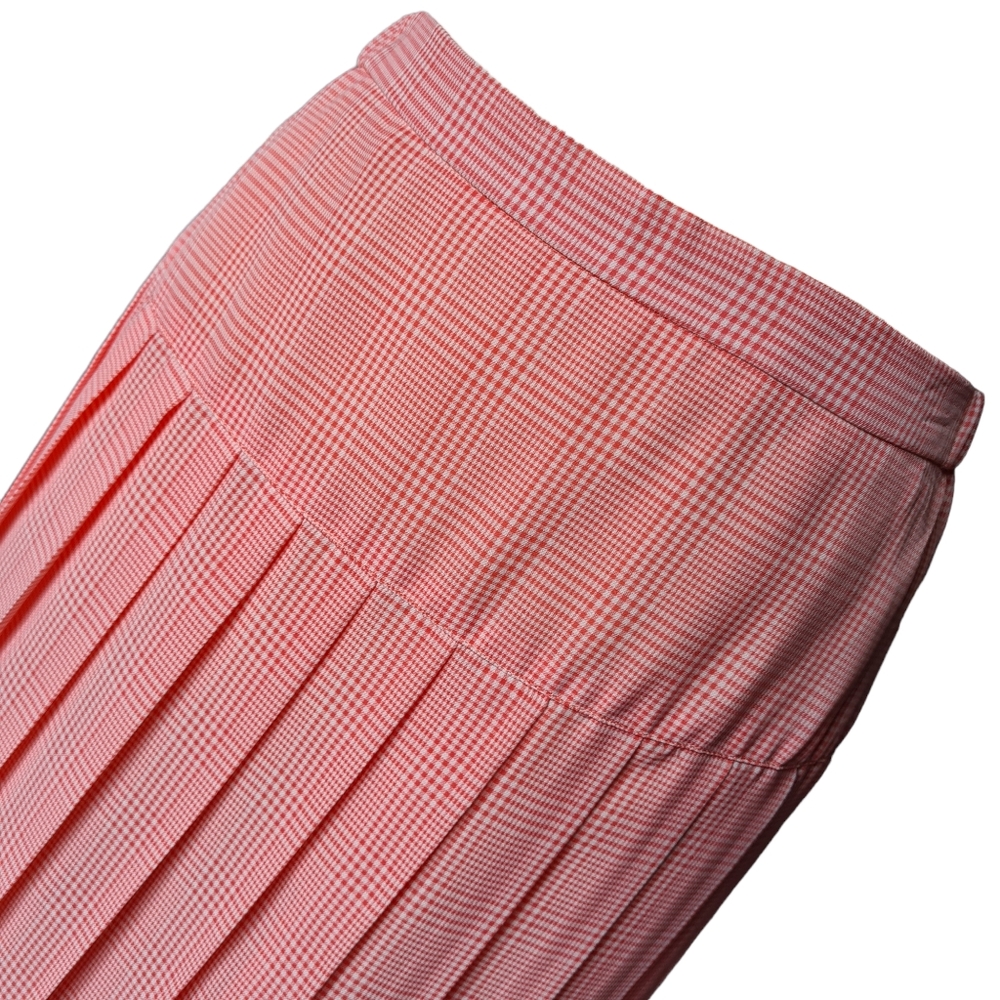 Lightweight Size M Orange Pleated Grid Check Short Skirt - Picture 2 of 7